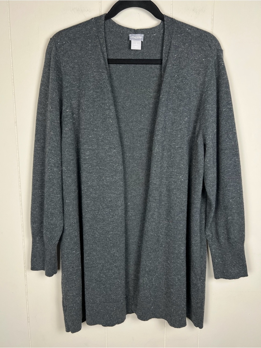 Chico's Dark Gray Open-Front Sparkle Cardigan Women’s Size XL (3) - Picture 1 of 9